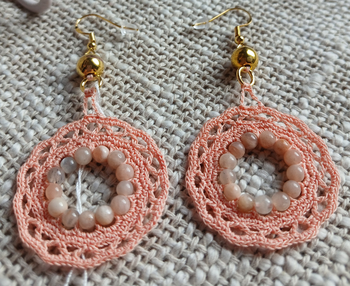Boucles d'oreilles Pierre de lune rose