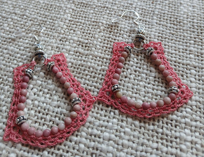 Boucles d'oreilles crochet rose & rhodochrosite
