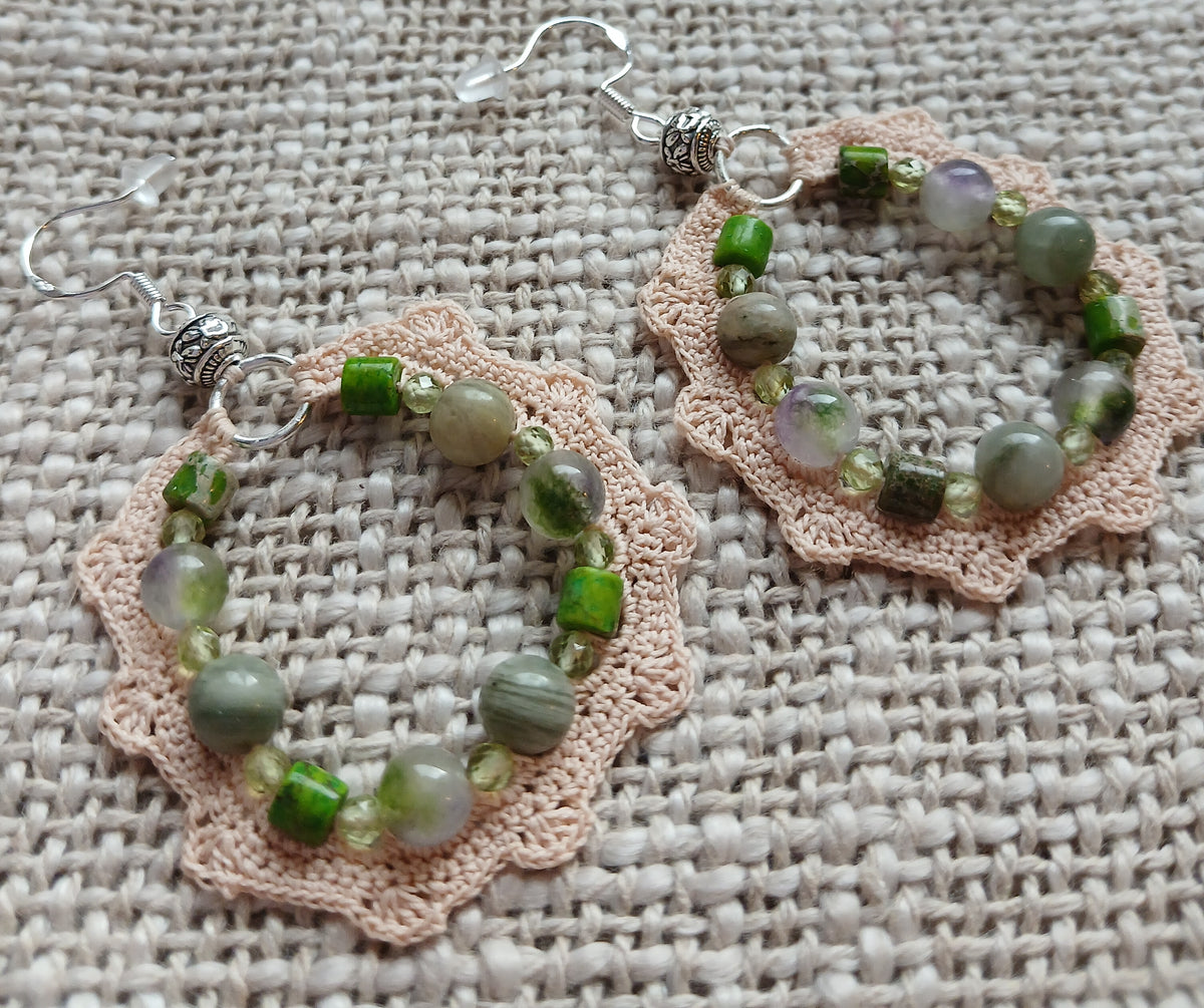 Boucles d'oreilles  Jaspe chauffé, Péridot & Jade