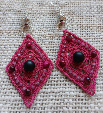 Boucles d'oreilles  Onyx, Œil de Tigre Rouge & Tourmaline Rose