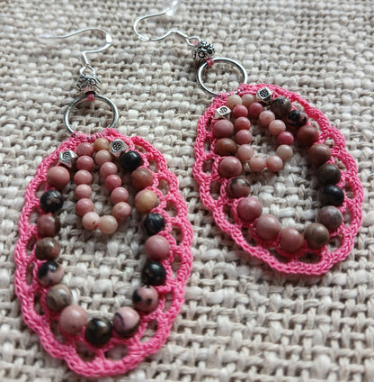 Boucles d'oreilles Rhodonite & Rhodochrosite — Argent 925