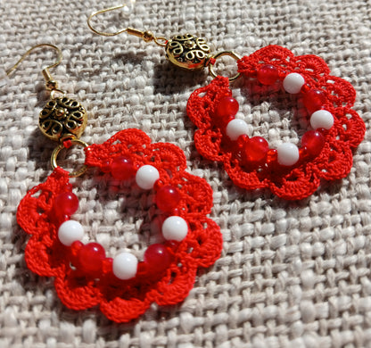 Boucles d'oreilles  Agate blanche & Agate rouge