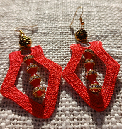 Boucles d'oreilles Crochet Rouge Vermillon – Agate Rouge & Strass