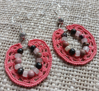 Boucles d'oreilles Rhodonite & Heishi