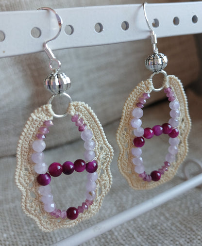 Boucles d'oreilles  Tourmaline Rose, Kunzite & Œil de Tigre Rouge