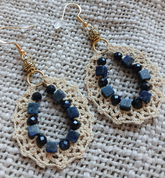 Boucles d'oreilles Lapis Lazuli & Saphir bleu facetté