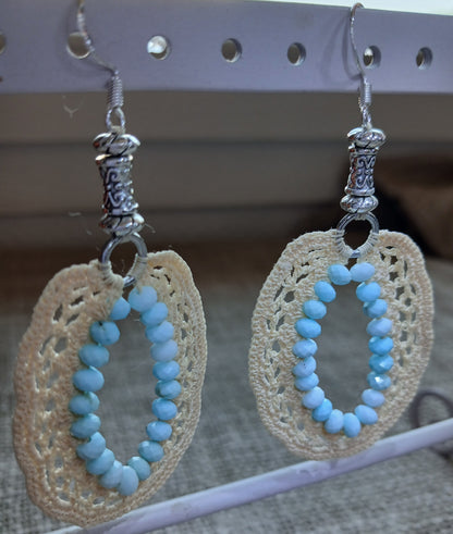 Boucles d'oreilles Créoles Coton Beige – Turquoises Américaines & Argent 925