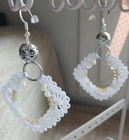 Boucles d'oreilles Nacre, Pierre de lune bleutée & Citrine facettées — Argent sterling
