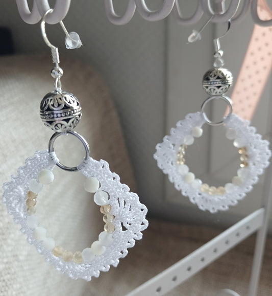 Boucles d'oreilles Nacre, Pierre de lune bleutée & Citrine facettées — Argent sterling