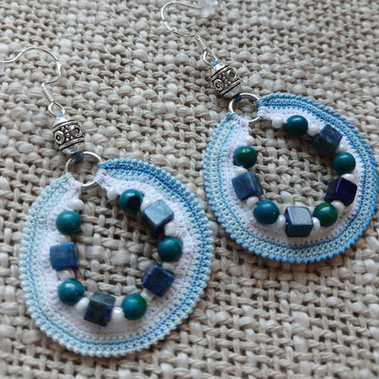 Boucles d'oreilles crochet Lapis Lazuli & Azurite — Bleu dégradé