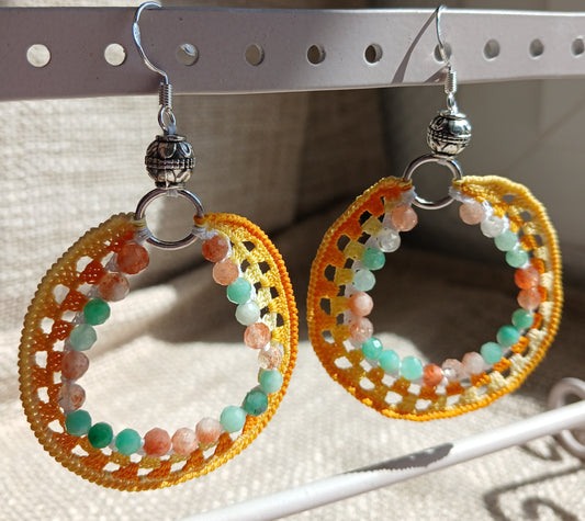 Boucles d'oreilles  Émeraude & Pierre de soleil