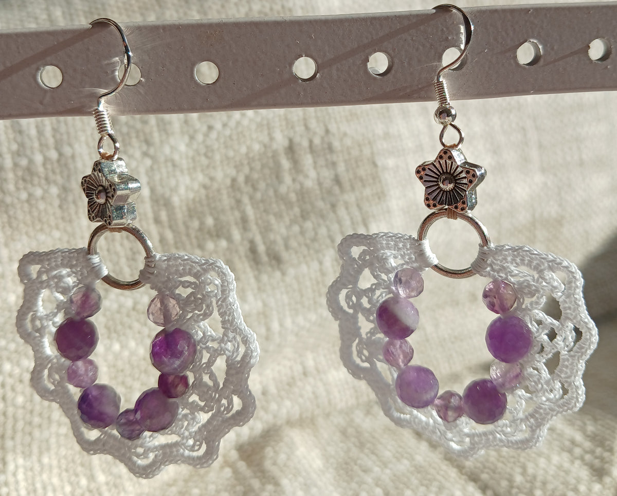 Boucles Améthyste chevron & Fluorine