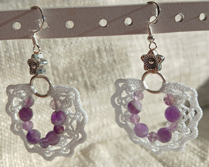 Boucles Améthyste chevron & Fluorine