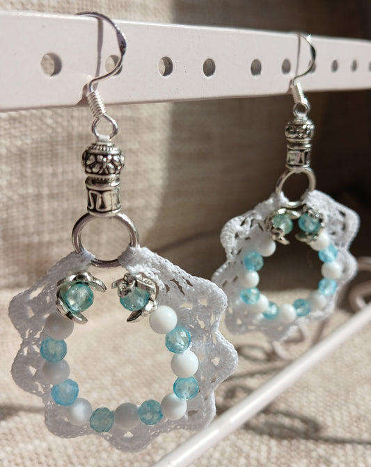 Boucles d'oreilles  Topaze bleue & Agate blanche — Tortue argentée