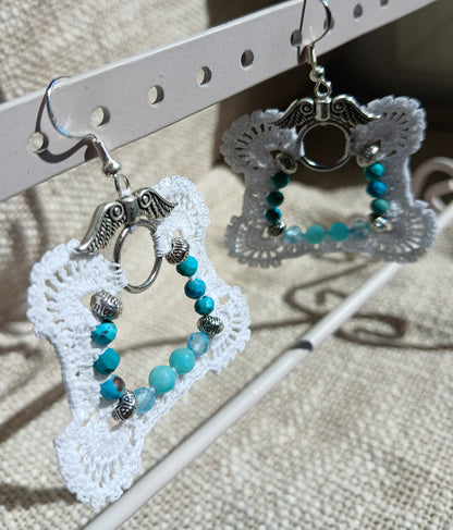 Boucles d'oreilles  Turquoise, Topaze bleue & Amazonite du Pérou