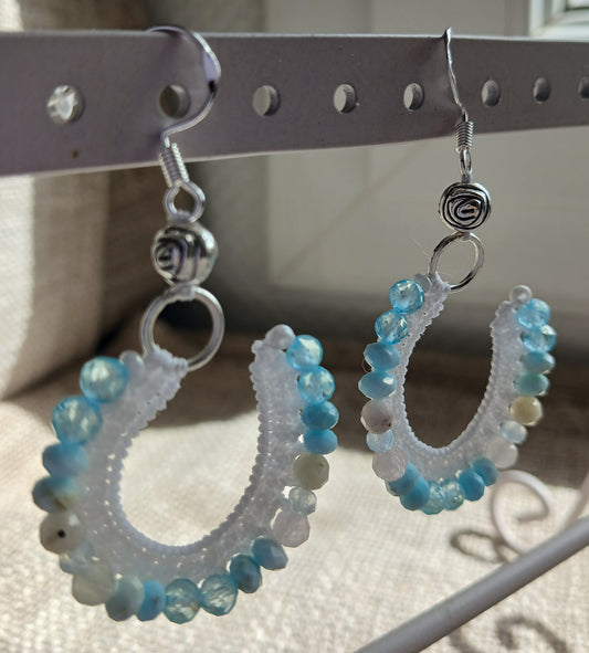 Boucles d'oreilles  Topaze bleue, Morganite, Aigue-marine & Turquoise américaine
