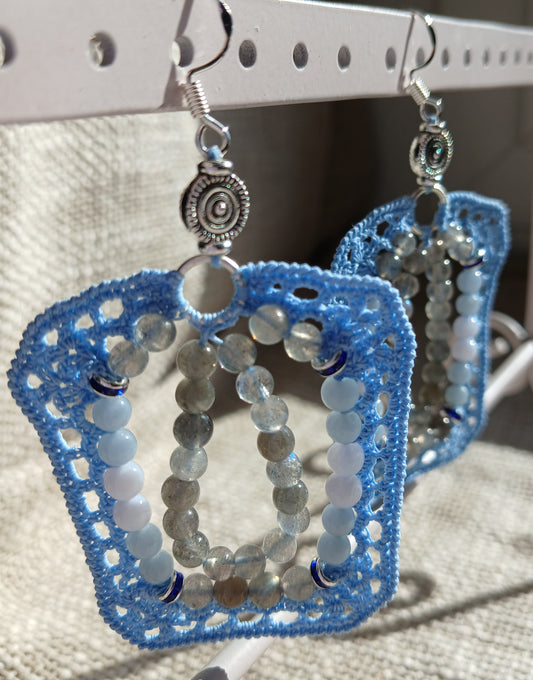 Boucles d'oreilles  Labradorite, Angélite & Calcédoine