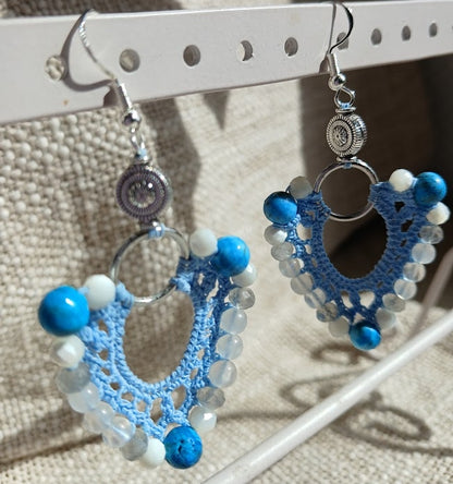 Boucles d'oreilles  Nacre facettée, Labradorite & Opale bleue — Argent sterling