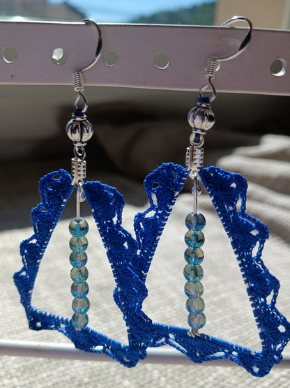 Boucles d'oreilles crochet coton bleu roi — Aqua Aura — Argent 925