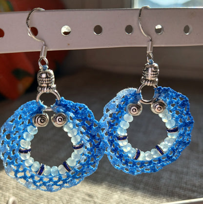 Boucles d'oreilles crochet dégradé de bleu & aigue-marine