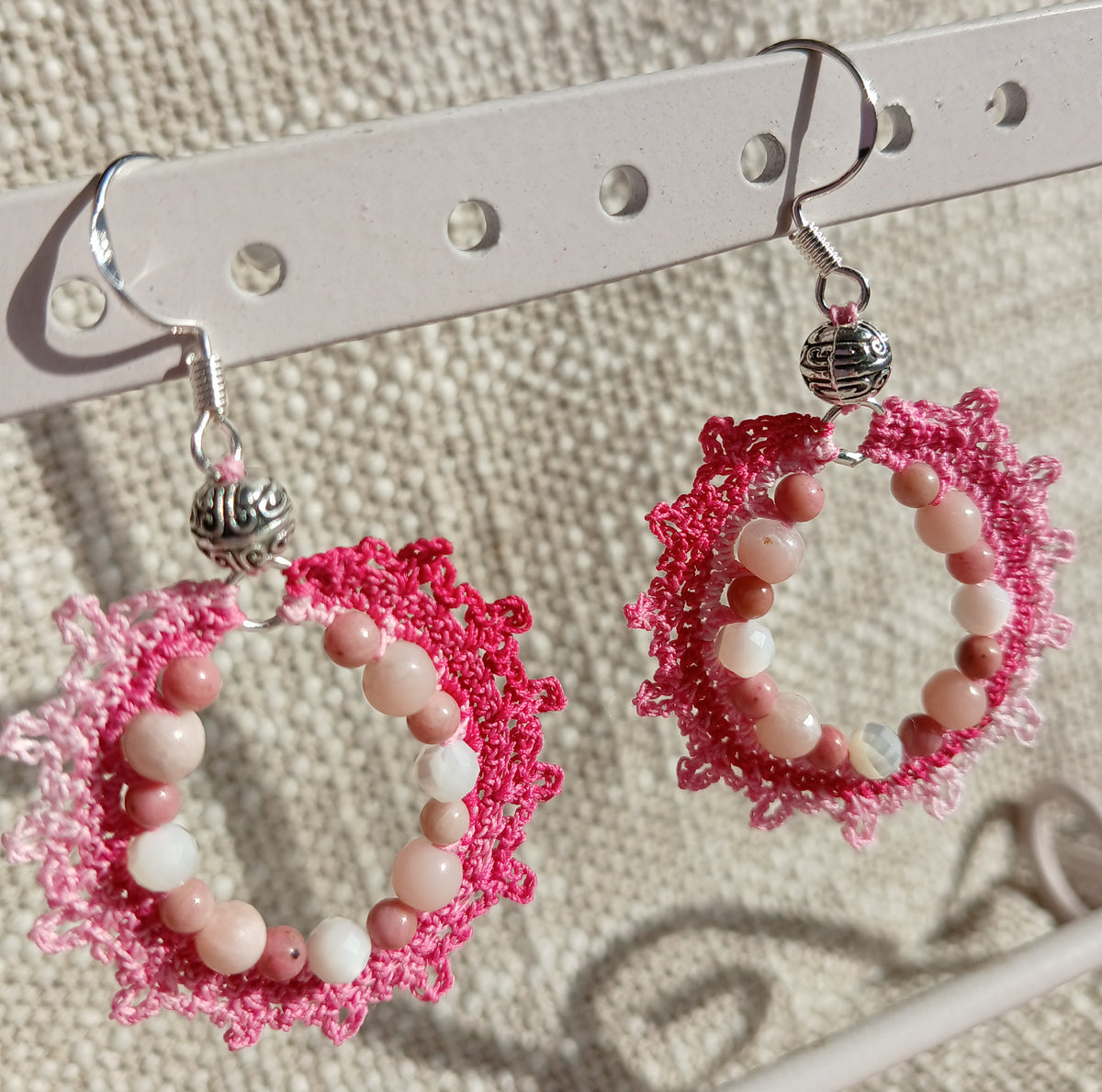 Boucles d'oreilles Opale rose, Rhodochrosite & Nacre
