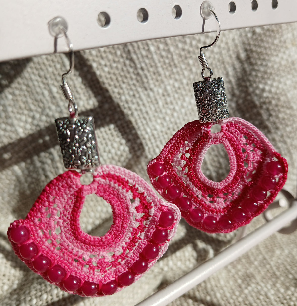 Boucles d’oreilles Coton rose dégradé & Rubis ronds