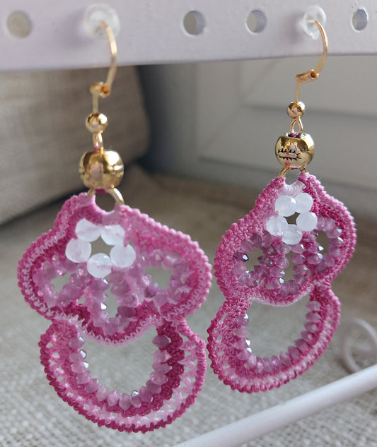 Boucles Tourmaline rose & Pierre de lune