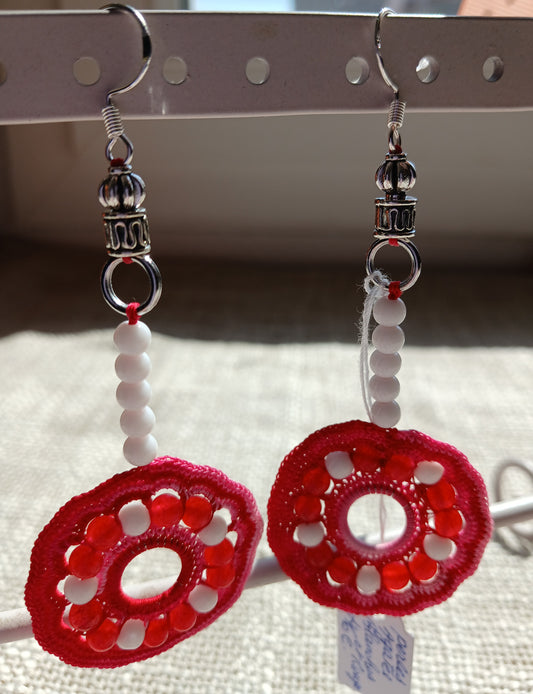 Boucles d'oreilles Pendantes Coton Dégradé Rouge – Agate Blanche & Agate Rouge
