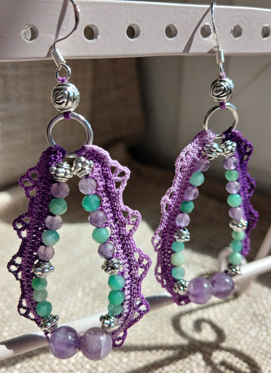 Boucles d'oreilles  Émeraude & Améthyste