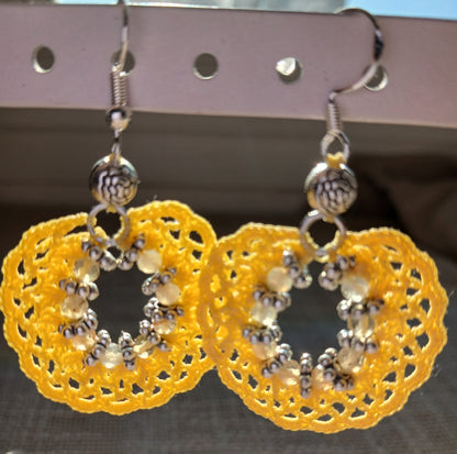 Boucles d'oreilles crochet coton jaune – Citrine facettée & Argent 925