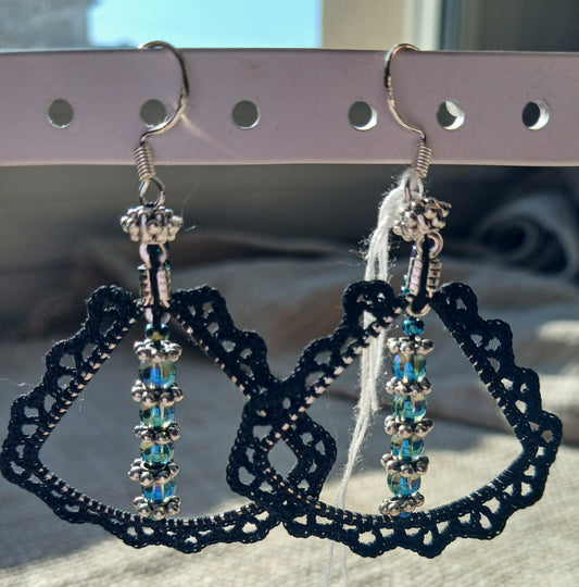 Boucles d'oreilles crochet coton noir — Aqua Aura — Argent 925