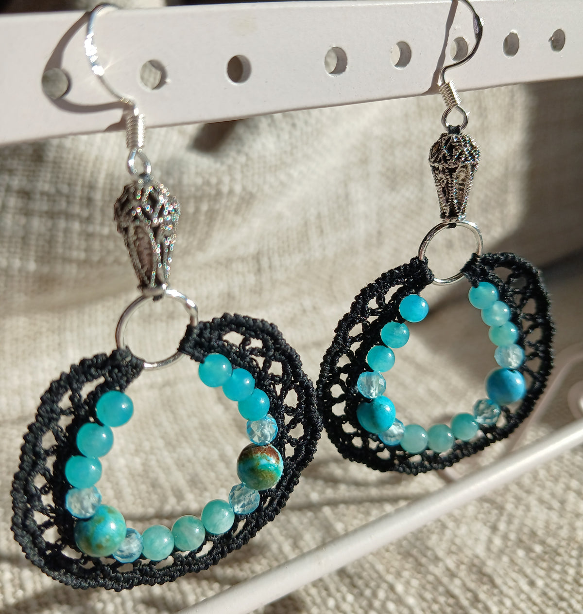 Boucles d’oreilles amazonite, topaze & opale bleue