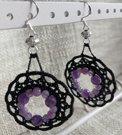 Boucles d'oreilles Améthyste chevron & Lépidolite