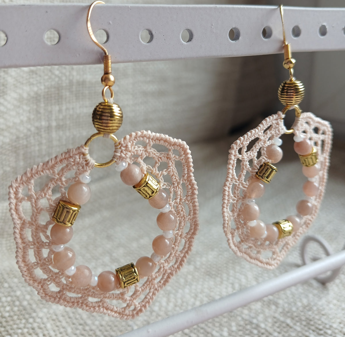Boucles d'oreilles  pierre de lune rose