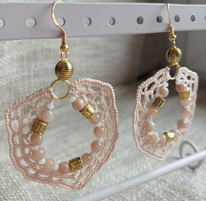 Boucles d'oreilles  pierre de lune rose