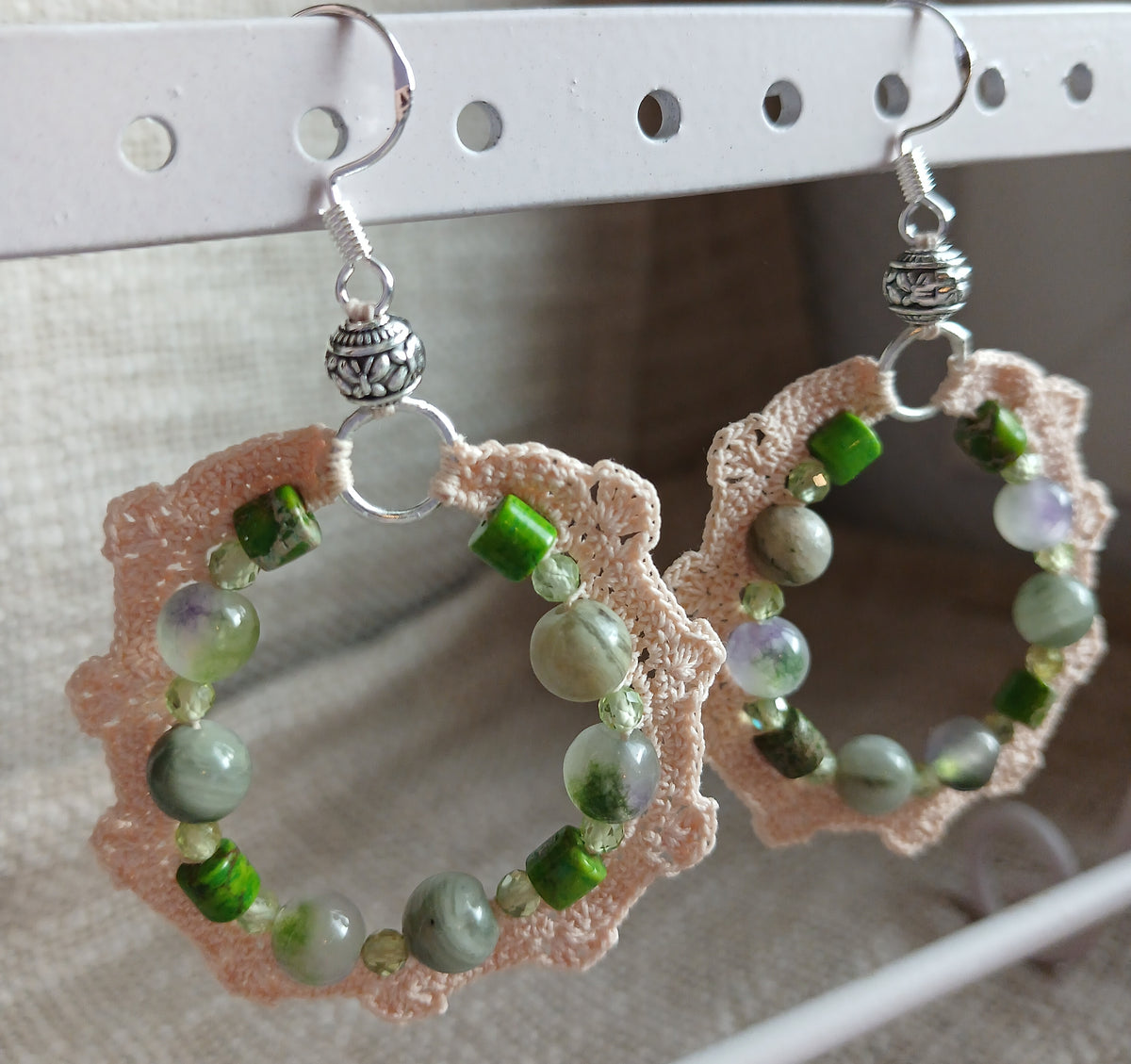 Boucles d'oreilles  Jaspe chauffé, Péridot & Jade