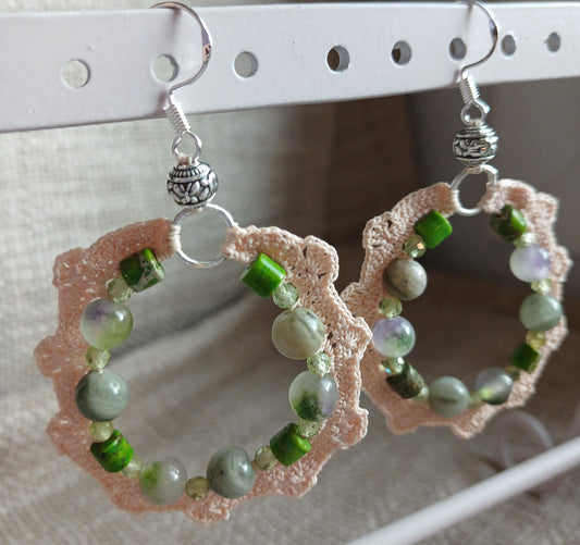 Boucles d'oreilles  Jaspe chauffé, Péridot & Jade