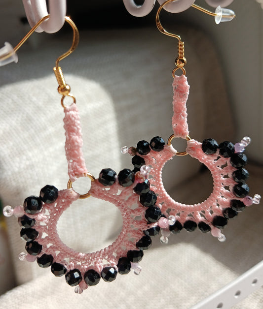 Boucles d'oreilles Tourmaline noire & rose