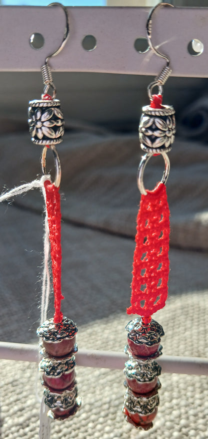 Boucles d'oreilles Crochet Rouge Vermillon – Perles de Jaspe Rouge & Argent 925