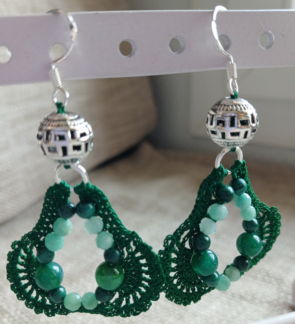 Boucles d'oreilles  Malachite, Émeraude & Agate Veine de Dragon