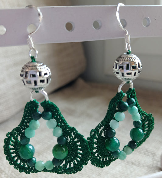 Boucles d'oreilles  Malachite, Émeraude & Agate Veine de Dragon