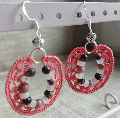 Boucles d'oreilles Rhodonite & Heishi
