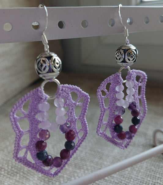 Boucles d'oreilles Kunzite, Saphir, Fluorine & Rubis