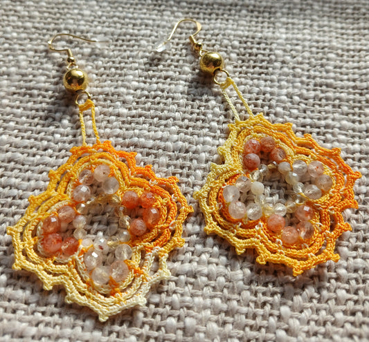 Boucles d'oreilles  citrine & pierre de soleil