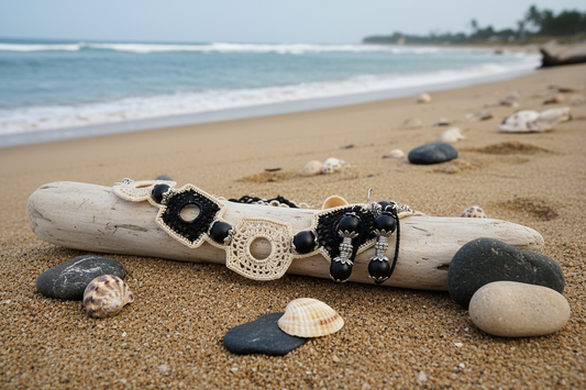 Ensemble Christiane - Plage avec sable, océan, coquillages et rochers