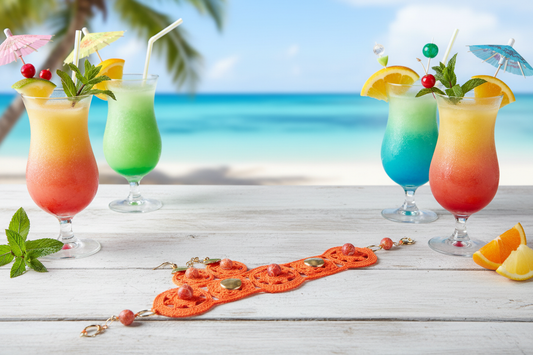 Ensemble Madeleine orange perles de veines de dragon - bar d'été avec cocktails