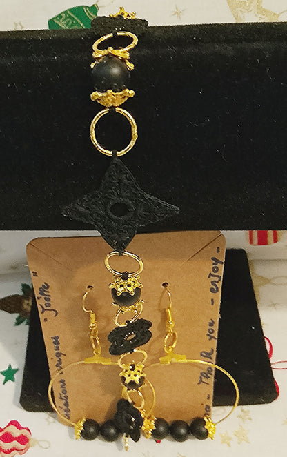 Ensemble Gaby bracelet et boucles d'oreilles noir