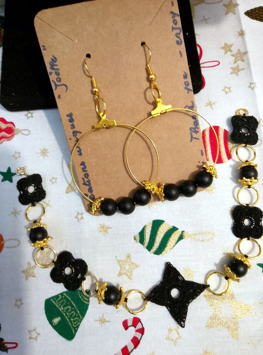 Ensemble Gaby bracelet et boucles d'oreilles noir